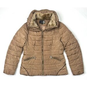 Attentif Coat Womens Size 42 Beige Long Sleeve Hooded Puffer Jacket Paris Winter